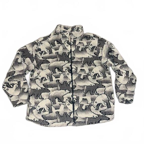 Woolrich Women's Polar Bear Deep Pile Fleece Sherpa Jacket Gray/White Size L - Picture 1 of 7